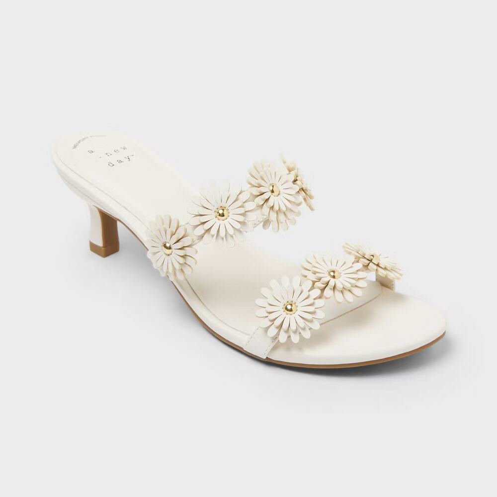Women Dalia Heels with Memory Foam Insole - A New Day - Cream 9.5